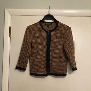 Kasper Women's Black and Tan Sweater with Zipper - Size Petite Medium